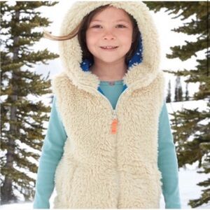 Mini Boden Cream Sherpa Hooded Vest for Kids EUC